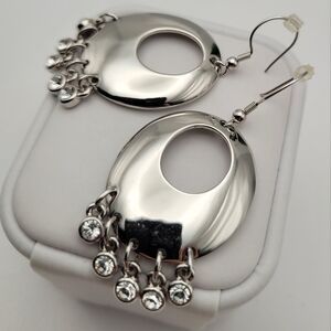 Butler Dangle Earrings w/CZ Rhinestones Charms Silver Tone Estate Sale Fashion